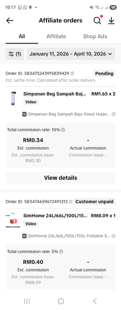 Affiliate Orders