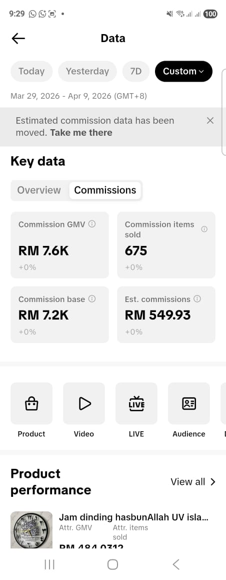 Screenshot komisen TikTok affiliate @kilang_perfume — 12 Days