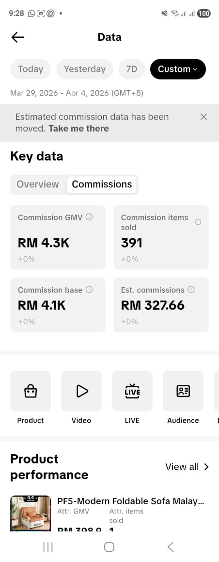 Screenshot komisen TikTok affiliate @kilang_perfume — 7 Days