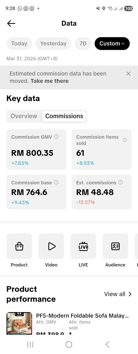 Screenshot komisen TikTok affiliate @kilang_perfume — Day 3