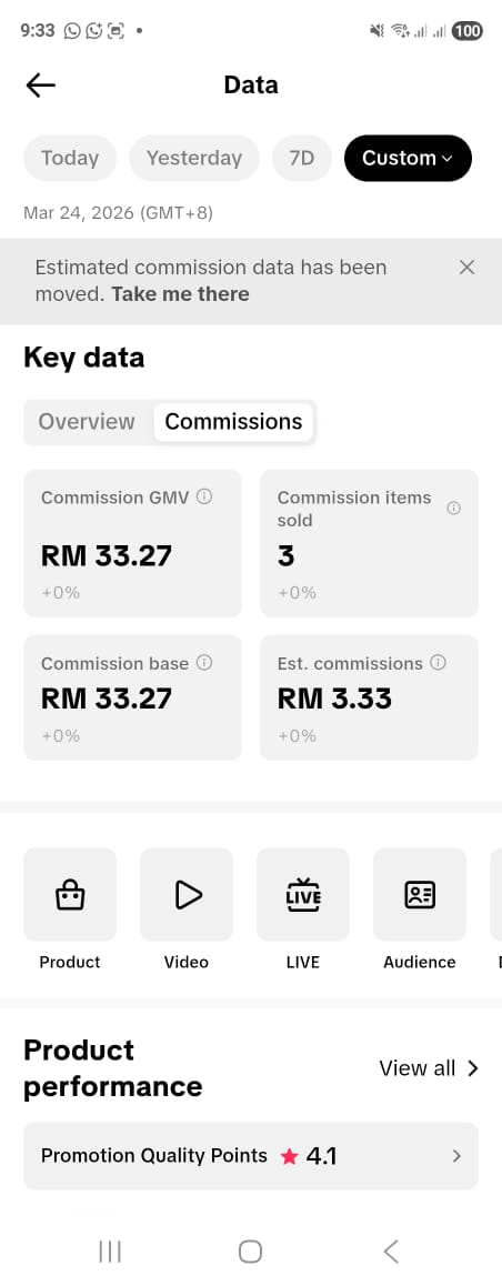 Screenshot komisen TikTok affiliate @sifuwannaffiliate — Day 1